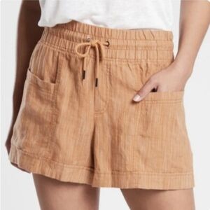 Athleta Womens Cabo Orange summer beach pull on Linen Textured 4" Short size 14